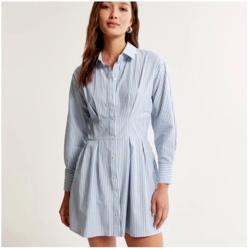 Abercrombie & Fitch Light Blue and White Striped Shirt Dress